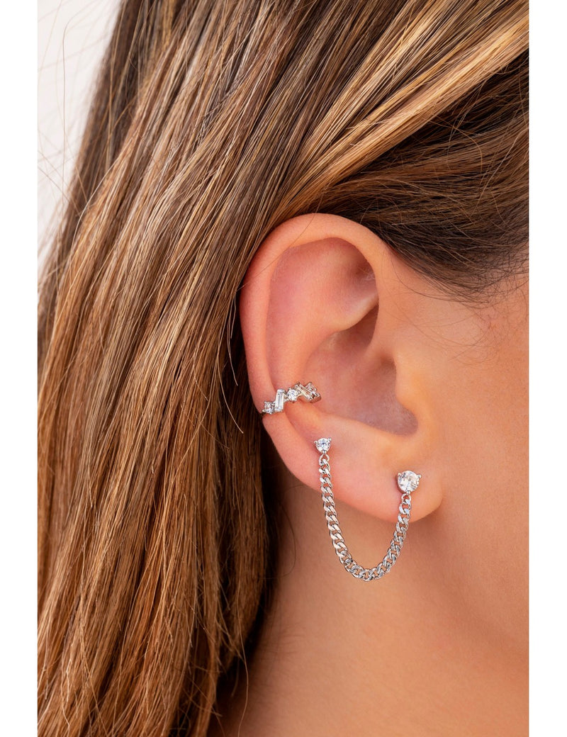 Boucles d'oreilles piercing double zircone avec chaîne gourmette