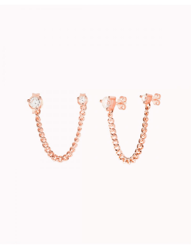 Boucles d'oreilles piercing double zircone avec chaîne gourmette