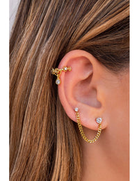 Boucles d'oreilles piercing double zircone avec chaîne gourmette