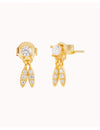 4 Prongs CZ Stud Earrings With Dangling Pave CZ Charms