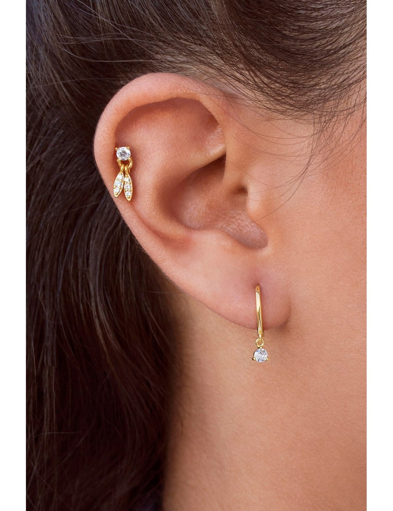 4 Prongs CZ Stud Earrings With Dangling Pave CZ Charms