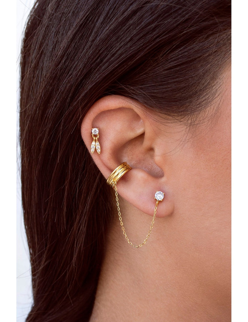 4 Prongs CZ Stud Earrings With Dangling Pave CZ Charms