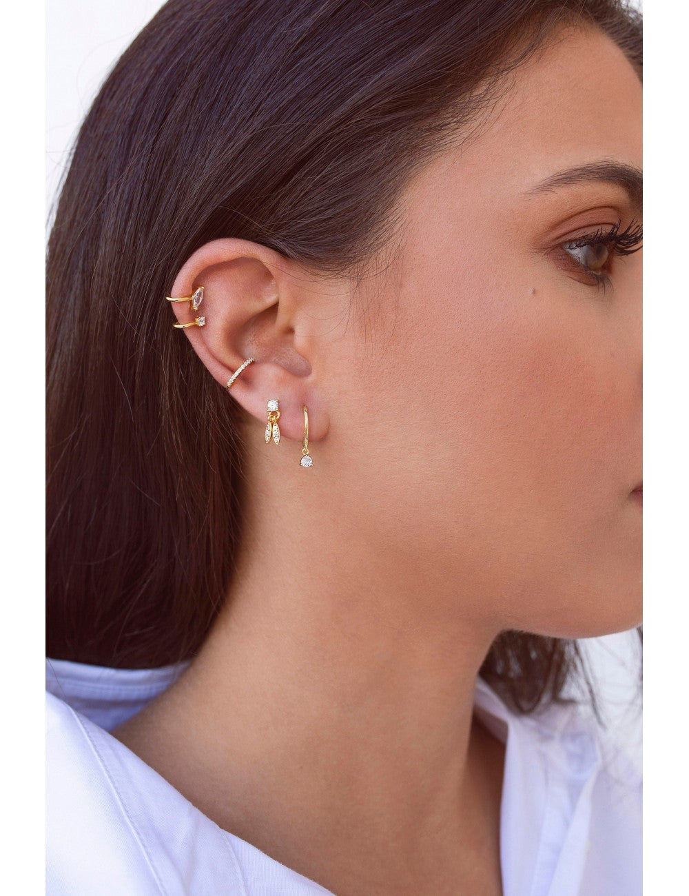 4 Prongs CZ Stud Earrings With Dangling Pave CZ Charms