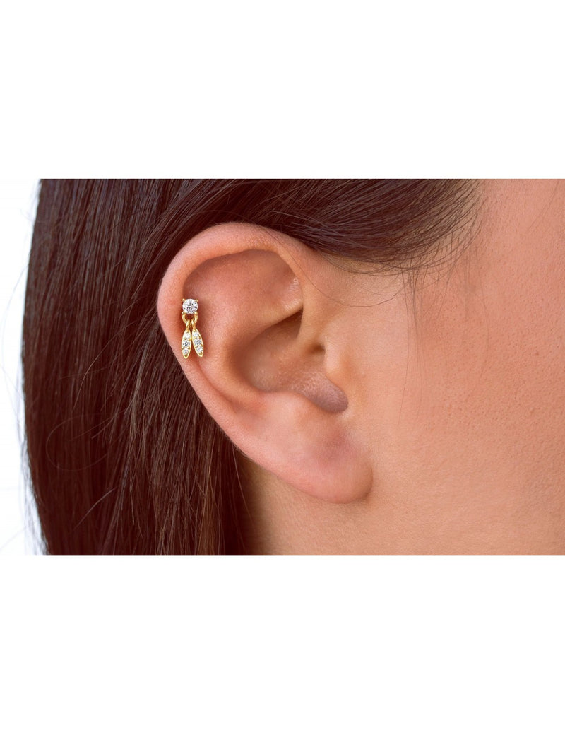4 Prongs CZ Stud Earrings With Dangling Pave CZ Charms