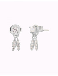 4 Prongs CZ Stud Earrings With Dangling Pave CZ Charms