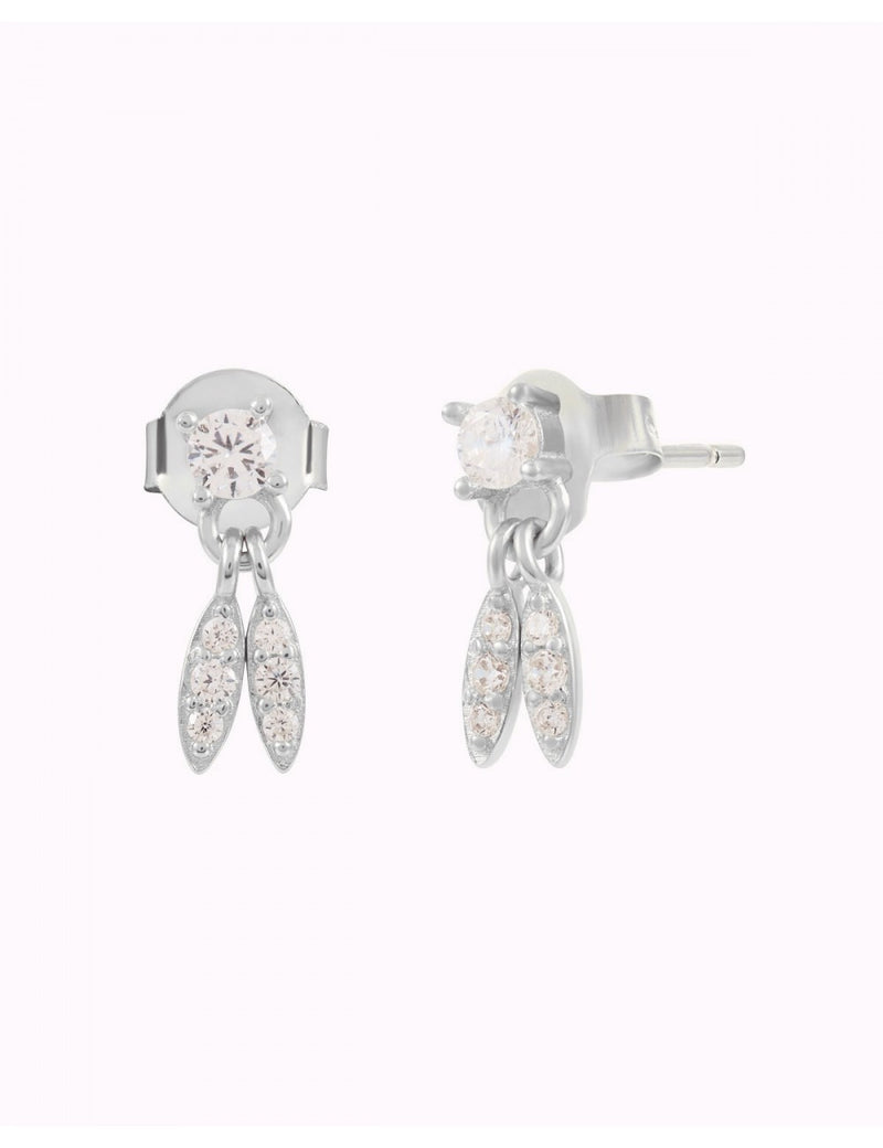 4 Prongs CZ Stud Earrings With Dangling Pave CZ Charms