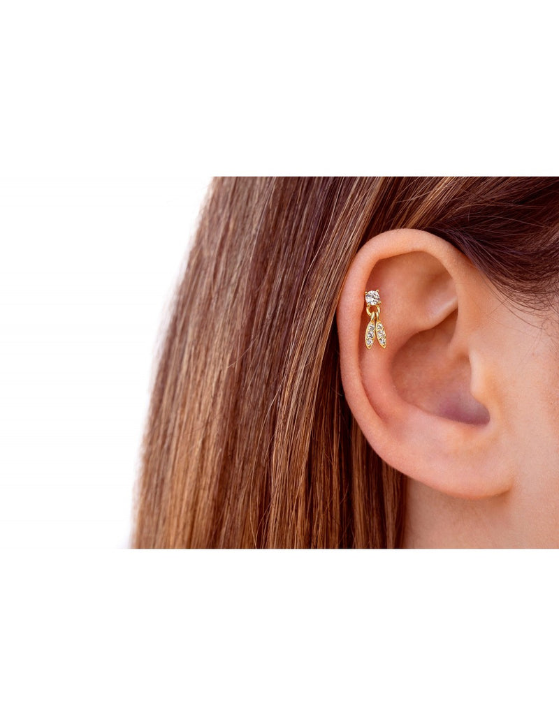 4 Prongs CZ Stud Earrings With Dangling Pave CZ Charms