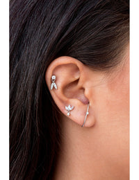 4 Prongs CZ Stud Earrings With Dangling Pave CZ Charms