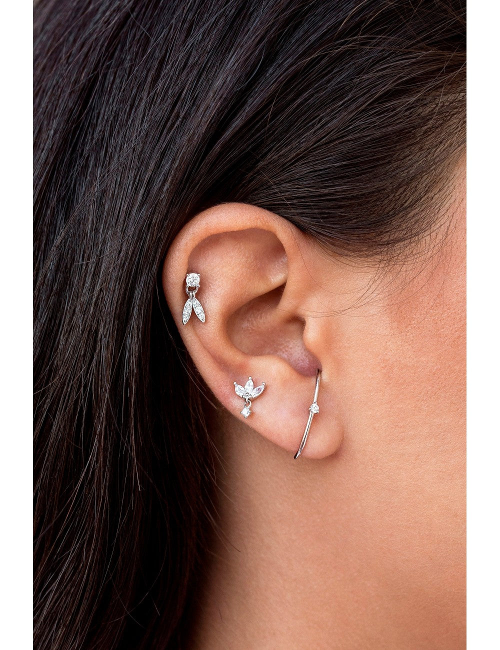 4 Prongs CZ Stud Earrings With Dangling Pave CZ Charms