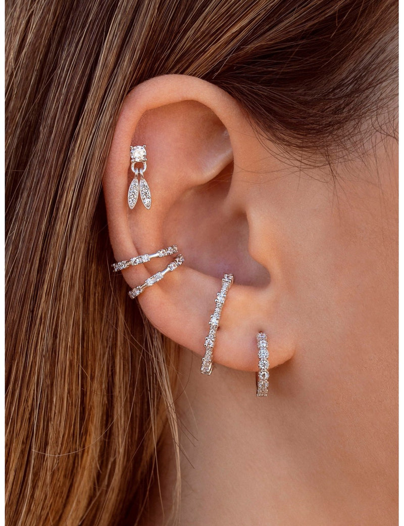 4 Prongs CZ Stud Earrings With Dangling Pave CZ Charms